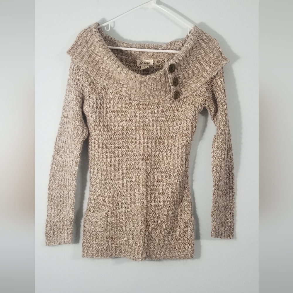 J. J. Always Cowl Neck Long Sleeve Knit Sweater. Buttons & Pocket Decor. Size L.